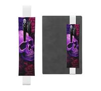 White Leather Pen Holder Bookmark BROLEO Purple Skulls and Roses Printed Adjustable Elastic Band 8.3-1.8 in Suitable for Most notebooks Diaries