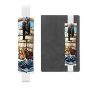 White Leather Pen Holder Bookmark BROLEO Sail Boat Nautical Compass Printed Adjustable Elastic Band 8.3-1.8 in Suitable for Most notebooks Diaries
