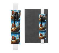 White Leather Pen Holder Bookmark BROLEO Vikings Boat Printed Adjustable Elastic Band 8.3-1.8 in Suitable for Most notebooks Diaries