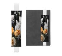 White Leather Pen Holder Bookmark HYTTER Beautiful Cockatoo Bird Flower Printed Adjustable Elastic Band 8.3-1.8 in for notebooks Diaries Manuals Planners