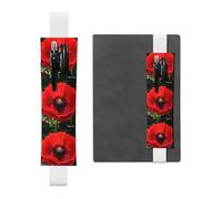 White Leather Pen Holder Bookmark HYTTER Beautiful Red Poppy Flower Printed Adjustable Elastic Band 8.3-1.8 in for notebooks Diaries Manuals Planners
