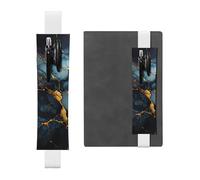 White Leather Pen Holder Bookmark HYTTER Black Gold Marbled Printed Adjustable Elastic Band 8.3-1.8 in for notebooks Diaries Manuals Planners