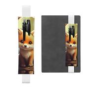 White Leather Pen Holder Bookmark HYTTER Cute Baby Fox Printed Adjustable Elastic Band 8.3-1.8 in for notebooks Diaries Manuals Planners