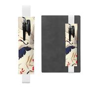 White Leather Pen Holder Bookmark HYTTER Flying Birds Crane Heron Printed Adjustable Elastic Band 8.3-1.8 in for notebooks Diaries Manuals Planners