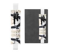 White Leather Pen Holder Bookmark HYTTER Flying Birds Crane Heron Printed Adjustable Elastic Band 8.3-1.8 in for notebooks Diaries Manuals Planners