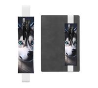 White Leather Pen Holder Bookmark HYTTER Husky Dog Printed Adjustable Elastic Band 8.3-1.8 in for notebooks Diaries Manuals Planners