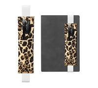 White Leather Pen Holder Bookmark HYTTER Leopard Pattern Printed Adjustable Elastic Band 8.3-1.8 in for notebooks Diaries Manuals Planners