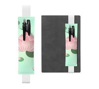 White Leather Pen Holder Bookmark HYTTER Lotus Flowers Waiting to Bloom Printed Adjustable Elastic Band 8.3-1.8 in for notebooks Diaries Manuals Planners