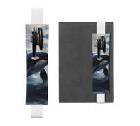 White Leather Pen Holder Bookmark HYTTER Orca Killer Whale Printed Adjustable Elastic Band 8.3-1.8 in for notebooks Diaries Manuals Planners