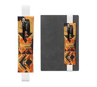 White Leather Pen Holder Bookmark MJHKXLJ African Style Patchwork Pattern Adjustable Elastic Band 8.3-1.8 inch for notebooks Diaries Hardcover Journal