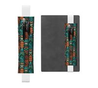White Leather Pen Holder Bookmark MJHKXLJ Aloha Tiki Pattern Adjustable Elastic Band 8.3-1.8 inch for notebooks Diaries Hardcover Journal