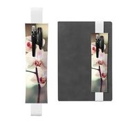 White Leather Pen Holder Bookmark MJHKXLJ an Orchid. Pattern Adjustable Elastic Band 8.3-1.8 inch for notebooks Diaries Hardcover Journal