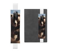White Leather Pen Holder Bookmark MJHKXLJ Bear Running Pattern Adjustable Elastic Band 8.3-1.8 inch for notebooks Diaries Hardcover Journal