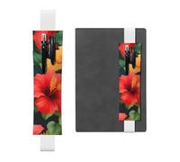 White Leather Pen Holder Bookmark MJHKXLJ Beautiful Hibiscus Flowers Pattern Adjustable Elastic Band 8.3-1.8 inch for notebooks Diaries Hardcover Journal