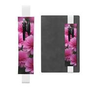 White Leather Pen Holder Bookmark MJHKXLJ Beautiful Pink Flowers Pattern Adjustable Elastic Band 8.3-1.8 inch for notebooks Diaries Hardcover Journal