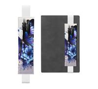 White Leather Pen Holder Bookmark MJHKXLJ Blue Purple Flower Butterfly Pattern Adjustable Elastic Band 8.3-1.8 inch for notebooks Diaries Hardcover Journal