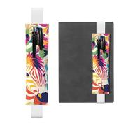 White Leather Pen Holder Bookmark MJHKXLJ Colorful Rainbow Zebra Pattern Adjustable Elastic Band 8.3-1.8 inch for notebooks Diaries Hardcover Journal