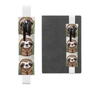 White Leather Pen Holder Bookmark MJHKXLJ Cute Cartoon Sloth Pattern Adjustable Elastic Band 8.3-1.8 inch for notebooks Diaries Hardcover Journal