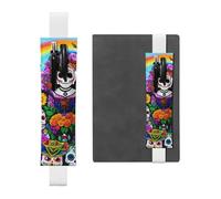 White Leather Pen Holder Bookmark MJHKXLJ Day of The Dead Pattern Adjustable Elastic Band 8.3-1.8 inch for notebooks Diaries Hardcover Journal