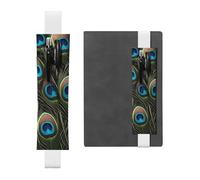White Leather Pen Holder Bookmark MJHKXLJ Fresh Peacock Pattern Adjustable Elastic Band 8.3-1.8 inch for notebooks Diaries Hardcover Journal