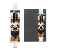 White Leather Pen Holder Bookmark MJHKXLJ Funny Cute Animal Sloth Music Pattern Adjustable Elastic Band 8.3-1.8 inch for notebooks Diaries Hardcover Journal