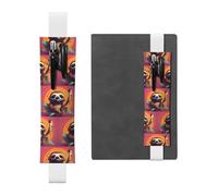 White Leather Pen Holder Bookmark MJHKXLJ Funny Cute Animal Sloth Music Pattern Adjustable Elastic Band 8.3-1.8 inch for notebooks Diaries Hardcover Journal