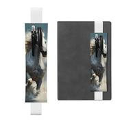 White Leather Pen Holder Bookmark MJHKXLJ Horses Running Wild in The River Pattern Adjustable Elastic Band 8.3-1.8 inch for notebooks Diaries Hardcover Journal