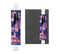 White Leather Pen Holder Bookmark MJHKXLJ Las Vegas Night City Pattern Adjustable Elastic Band 8.3-1.8 inch for notebooks Diaries Hardcover Journal