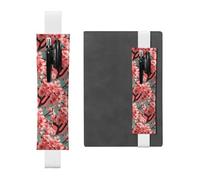 White Leather Pen Holder Bookmark MJHKXLJ Light Coral Cherry Blossom Pattern Adjustable Elastic Band 8.3-1.8 inch for notebooks Diaries Hardcover Journal