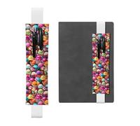 White Leather Pen Holder Bookmark MJHKXLJ Many Colored ice Cream Pattern Adjustable Elastic Band 8.3-1.8 inch for notebooks Diaries Hardcover Journal