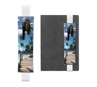 White Leather Pen Holder Bookmark MJHKXLJ Paradise Beach Palm Trees Pattern Adjustable Elastic Band 8.3-1.8 inch for notebooks Diaries Hardcover Journal