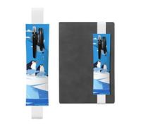 White Leather Pen Holder Bookmark MJHKXLJ Penguins on The Iceberg Pattern Adjustable Elastic Band 8.3-1.8 inch for notebooks Diaries Hardcover Journal