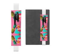 White Leather Pen Holder Bookmark MJHKXLJ Pineapple Flamingo Pattern Adjustable Elastic Band 8.3-1.8 inch for notebooks Diaries Hardcover Journal