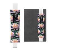 White Leather Pen Holder Bookmark MJHKXLJ Spirit of The Lotus Pattern Adjustable Elastic Band 8.3-1.8 inch for notebooks Diaries Hardcover Journal