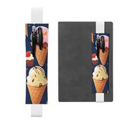 White Leather Pen Holder Bookmark MJHKXLJ Sweet Ice Cream Pattern Adjustable Elastic Band 8.3-1.8 inch for notebooks Diaries Hardcover Journal