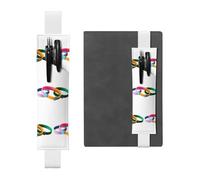 White Leather Pen Holder Bookmark MJHKXLJ Three Multi-Color Bracelets Pattern Adjustable Elastic Band 8.3-1.8 inch for notebooks Diaries Hardcover Journal