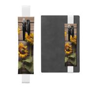 White Leather Pen Holder Bookmark MJHKXLJ Three Sunflowers on Wooden Pattern Adjustable Elastic Band 8.3-1.8 inch for notebooks Diaries Hardcover Journal