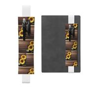 White Leather Pen Holder Bookmark MJHKXLJ Three Sunflowers on Wooden Pattern Adjustable Elastic Band 8.3-1.8 inch for notebooks Diaries Hardcover Journal