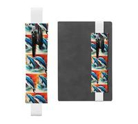 White Leather Pen Holder Bookmark MJHKXLJ Two Dolphins Pattern Adjustable Elastic Band 8.3-1.8 inch for notebooks Diaries Hardcover Journal