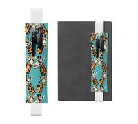 White Leather Pen Holder Bookmark MJHKXLJ Two Giraffes Pattern Adjustable Elastic Band 8.3-1.8 inch for notebooks Diaries Hardcover Journal