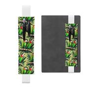 White Leather Pen Holder Bookmark MJHKXLJ Two Parrots on Green Palm Tree Pattern Adjustable Elastic Band 8.3-1.8 inch for notebooks Diaries Hardcover Journal
