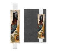 White Leather Pen Holder Bookmark MJHKXLJ Vintage Sunflower Rooster Pattern Adjustable Elastic Band 8.3-1.8 inch for notebooks Diaries Hardcover Journal