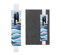 White Leather Pen Holder Bookmark MJHKXLJ Waves Lapping at The Rocks Pattern Adjustable Elastic Band 8.3-1.8 inch for notebooks Diaries Hardcover Journal