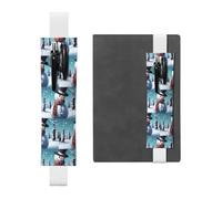White Leather Pen Holder Bookmark MJHKXLJ Winter Snowman Pattern Adjustable Elastic Band 8.3-1.8 inch for notebooks Diaries Hardcover Journal