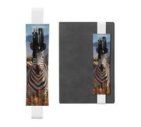 White Leather Pen Holder Bookmark MJHKXLJ Zebras on South Africa Pattern Adjustable Elastic Band 8.3-1.8 inch for notebooks Diaries Hardcover Journal