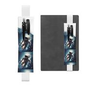 White Leather Pen Holder Bookmark WHJSHOP Astronaut Printing Adjustable Elastic Band 8.3-1.8 inch for notebooks Diaries Hardcover Journal