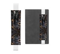 White Leather Pen Holder Bookmark WHJSHOP Black Golden Marble Ink Printing Adjustable Elastic Band 8.3-1.8 inch for notebooks Diaries Hardcover Journal