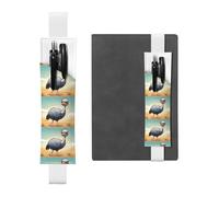 White Leather Pen Holder Bookmark WHJSHOP Cute Ostrich Printing Adjustable Elastic Band 8.3-1.8 inch for notebooks Diaries Hardcover Journal