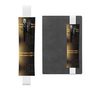 White Leather Pen Holder Bookmark WHJSHOP Golden Flash Printing Adjustable Elastic Band 8.3-1.8 inch for notebooks Diaries Hardcover Journal