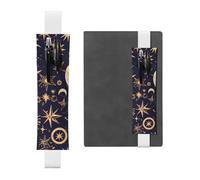 White Leather Pen Holder Bookmark WHJSHOP Golden Stars in The Night Sky Picture Adjustable Elastic Band 8.3-1.8 in for notebooks Diaries Manuals Planners